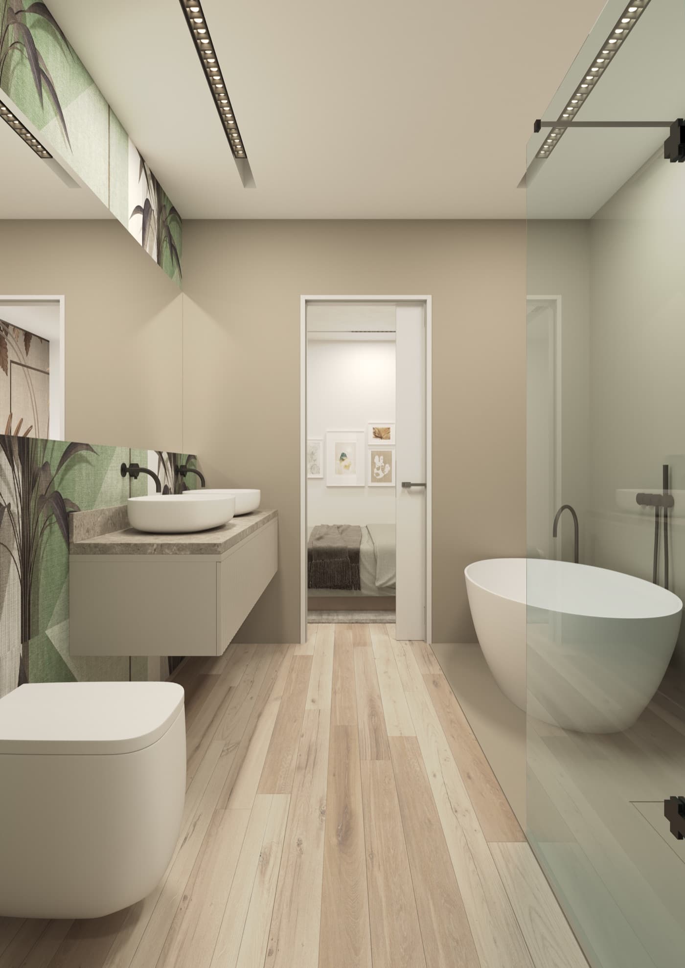 Rendering of a Thames Plaza bathroom with a freestanding tub